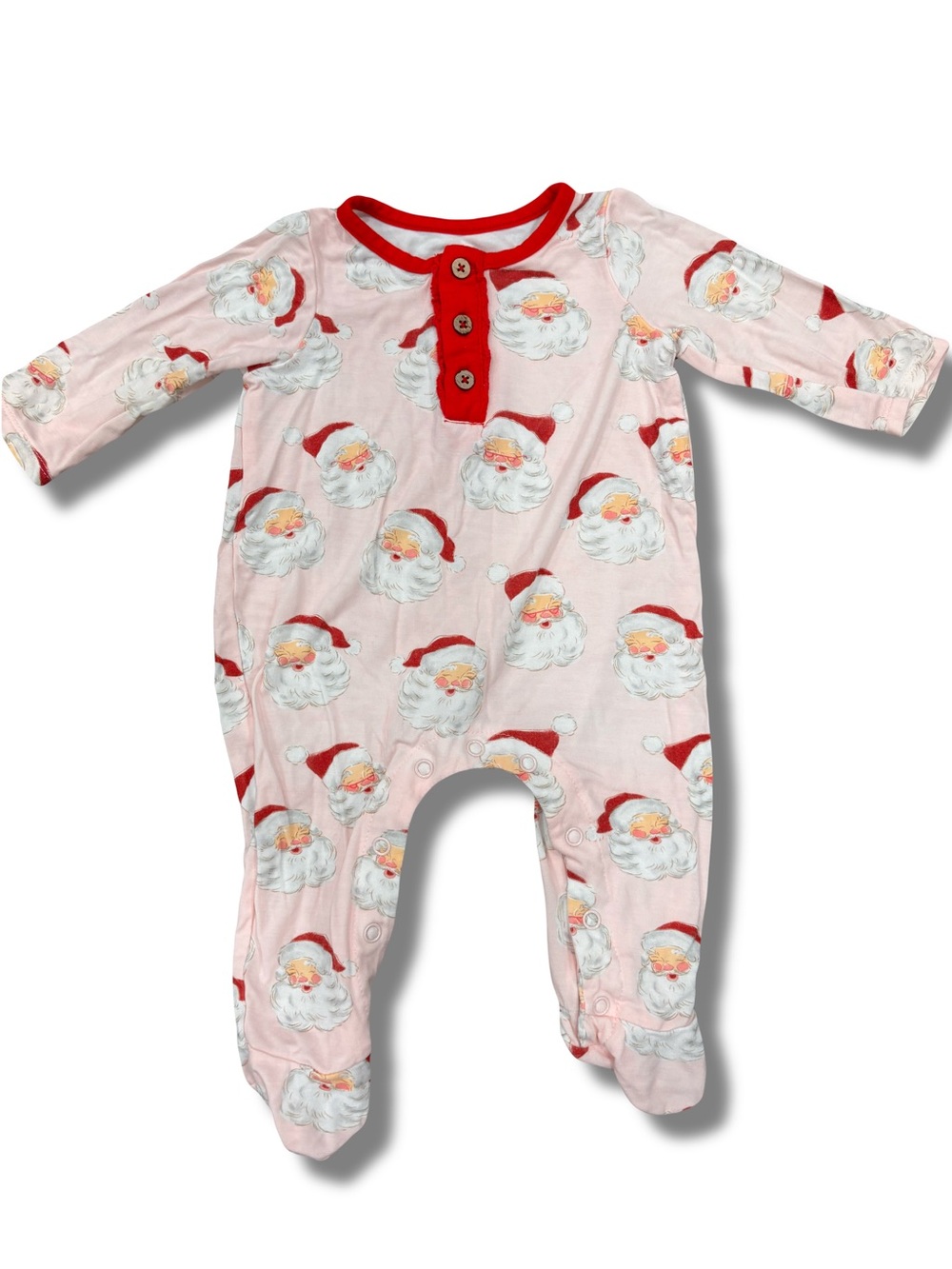 Mud Pie Vintage Santa 0-3 Months Girls Pink Bamboo Sleeper Footed Long Sleeve